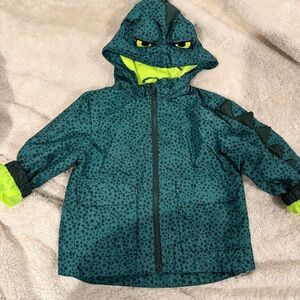 Carter's Teal and Neon Yellow Polka Dot dinosaur Jacket 18 months